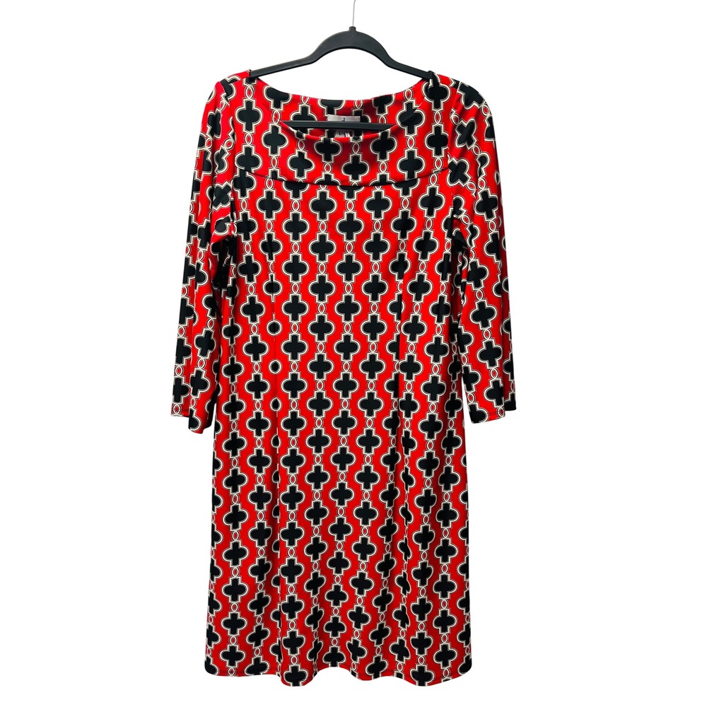 Jude Connally Shift Dress L Jersey Mod Packable Business Preppy Bold Chic Bold